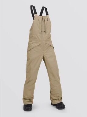 Volcom Boys Khaki Bib Snowboard Snow Overalls with Black Suspenders